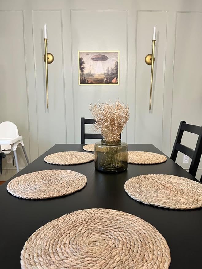 13 inch Round Woven Placemats Set of 6, Natural Hand-Woven Water Hyacinth Boho Rattan Placemats, Chargers for Dinner Plates, Farmhouse Weave Place Mats, Rustic Wicker Table Mats Decor for Home,Wedding