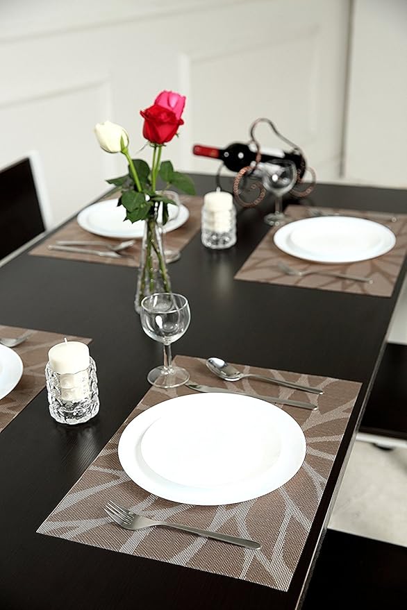 Placemats, Placemats for Dining Table Set of 4, Kitchen Table Mats Heat-Resistant Non-Slip Washable PVC Woven Vinyl Place Mats for Dining Room Table Decoration (Set of 6, Brown)
