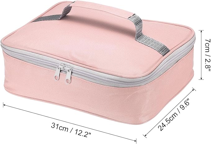 PATIKIL 12.2"x9.6"x2.8" Insulated Lunch Bag, Waterproof Lunch Box with Handle Lunch Tote Bag Portable Food Storage for Office Work Outdoor Picnic, Pink Grey