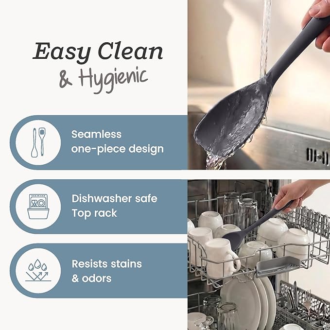 Starpack Stir and Serve Silicone Cooking Utensils Set (5-Piece, 11") - LFGB Non Toxic, 600°F Heat Resistant, BPA-Free - One-Piece Seamless, Dishwasher Safe - for Nonstick Cookware, Gray Black