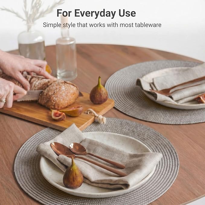 FunWheat Round Braided Placemats Set of 4 Table Mats for Dining Tables Woven Washable Non-Slip Place mats 15 inch(Taupe, 4pcs)
