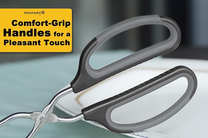 HINMAY Scissor Tongs with Comfort-Grip Handle 12-Inch Cooking Tongs (Black Handle)