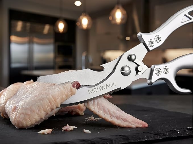 Kitchen Scissors - Heavy Duty Poultry Shears Sharp Cutting Food Chicken Bone Meat Vegetable for Cooking, Multipurpose Stainless Steel Utility Scissors, Safety Lock