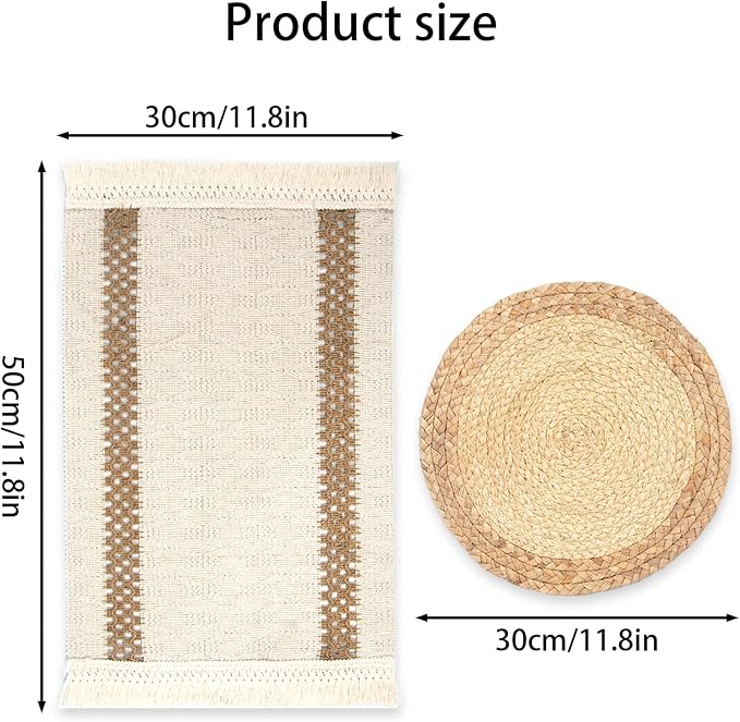Openwork Placemats with Tassels for Dining Table Decor, Cotton-Linen Blend Rectangle Farmhouse Rustic Style Woven Table Mats - Set of 4