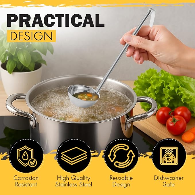 Ladle - Durable Stainless Steel Ladle Serving Measuring Soup Dressing Sauce Gravy Sturdy Dependable Long Handle for Kitchen (1, 5 Oz.)