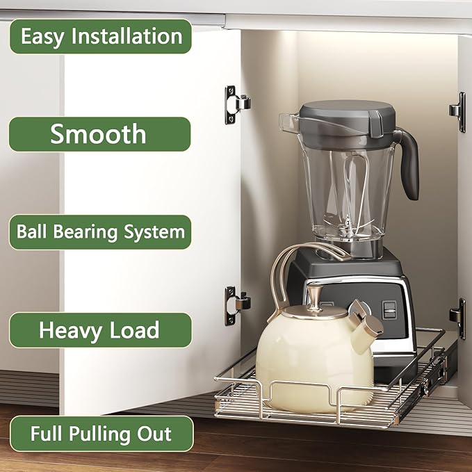 Pull Out Cabinet Organizer 10½" W x 21½" D, Heavy Duty Cabinet Pull Out Shelves, Slide Out Drawers Organization for Kitchen Cabinets Bathroom
