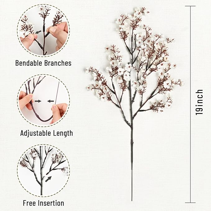 Waipfaru 6 Pcs Fake Flowers Babys Breath Silk, Real Touch White Artificial Flowers Bulk with Bendable Stems, White Faux Flowers Babys Breath for Spring Summer Wedding Valentine's Day Party Table Decor