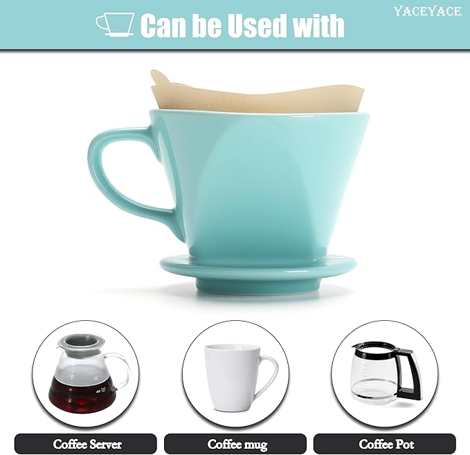 Pour Over Coffee Maker Ceramic, Pour Over Coffee Dripper with Single Hole, Green Slow Filter for Home, Office, Camping, Travel, Gifts