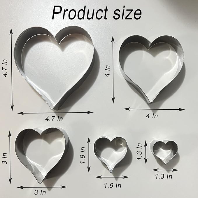 5-Piece Heart Cookie Cutter Set | Stainless Steel Baking Tools for Biscuit, Donut, Pastry & Fondant | Valentine's Day Baking Kit with Cookie Mold for Family Cooking & Kids Crafts (Peach Heart Shape)