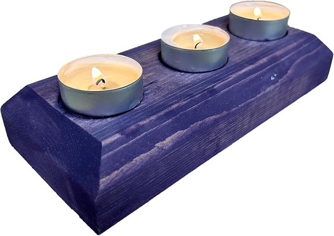 Wooden 3 Tea Light Candle Holder, 8 Inches (Purple, Enlightened)