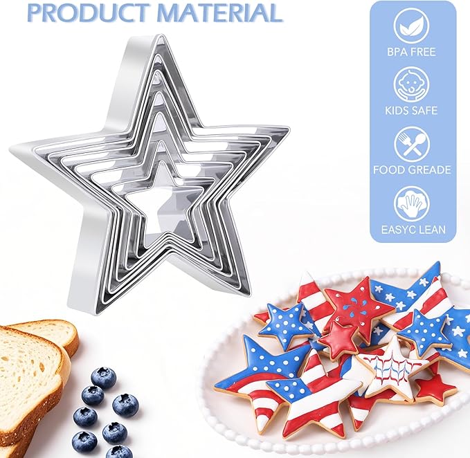 7-Piece Star Cookie Cutter Set with Metal Storage Tin | Stainless Steel Baking Tools for Cookies, Biscuits, Sandwiches | Kids Holiday Party Gift, Food Safe & Dishwasher Safe