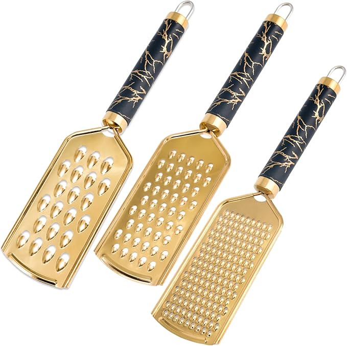 Professional Cheese Grater, Gold Stainless Steel Cheese Grater Handheld, Grater Hand Crank, Practical Kitchen Gadgets, Graters for Cheese, Chocolate, Spices (3 Size)