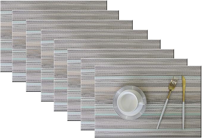 Placemats for Dining Table Set of 8 Washable Plastic Outdoor Easy to Clean PVC Placemat (Green)