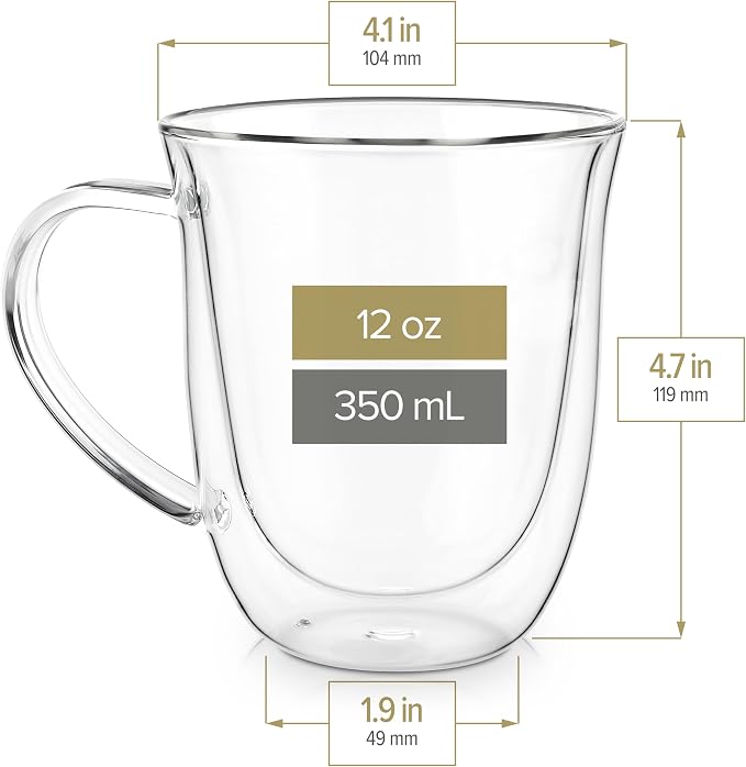 Teabloom Double Walled Borosilicate Glasses – Set of 2 Insulated Glass Cups for Tea, Coffee and More - 12 oz / 350 ml – Canterbury Bells Collection