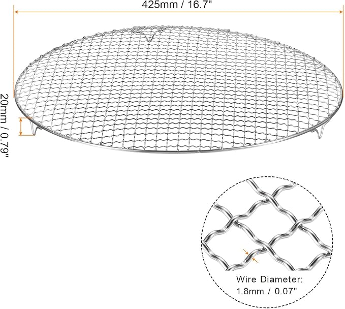 HARFINGTON Round Cooking Rack 16.7-inch 201 Stainless Steel Cross Wire Barbecue Grill Net with 20mm Legs for Cooking Baking Steaming BBQ