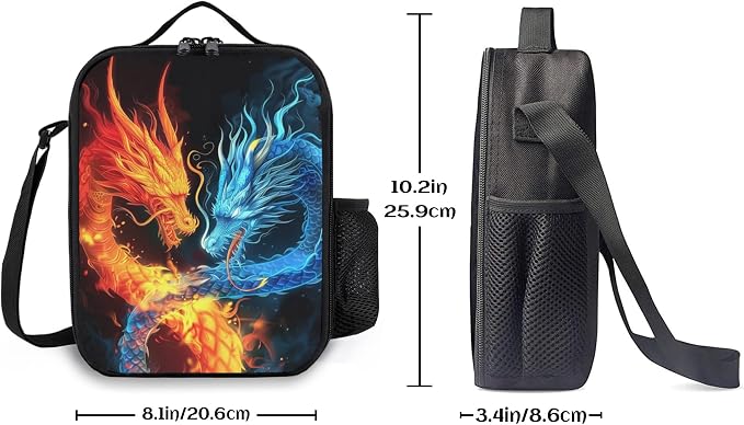 Insulated Lunch Bag, Reusable Portable Lunch Box With Shoulder Strap, Dragon Lunch Bag, Funny Cute Bento Lunchbox Cooler Thermal Meal Tote Kit