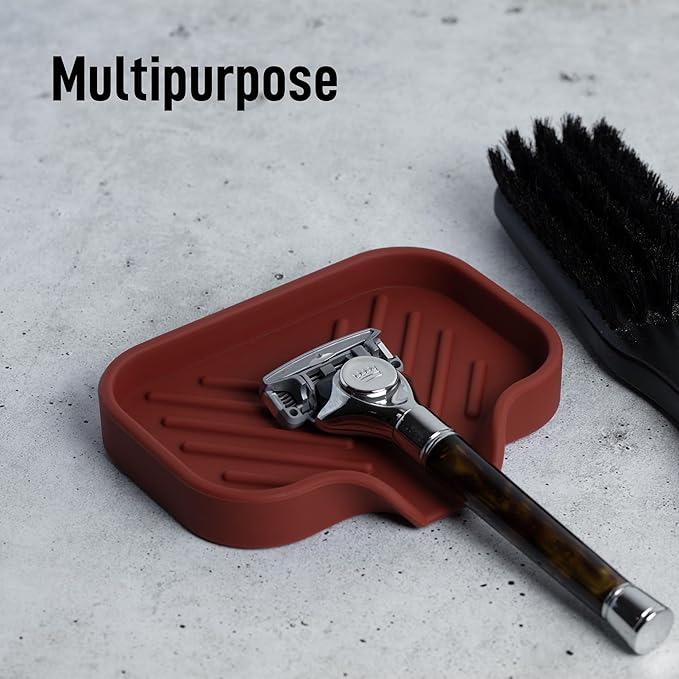 Zulay Kitchen Small Silicone Sponge Holder (4.9x3.3”) – Space-Saving Sink Organizer Tray for Sponge, Soap, Brush & More – Compact Non-Slip Dish for Kitchen & Bathroom (Canyon Rose)