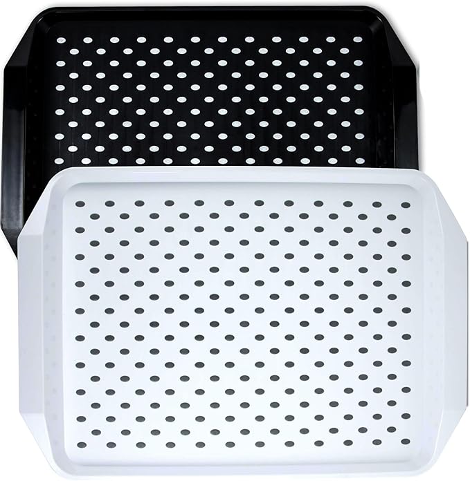 Large Non Slip Serving Tray with Grippy Dots, TV Lap Trays for Eating on Couch, Meal Serve for Dinner Breakfast, Rectangular Food Carrying for Plates, Glasses, Dishes, Set of 2,Black and White