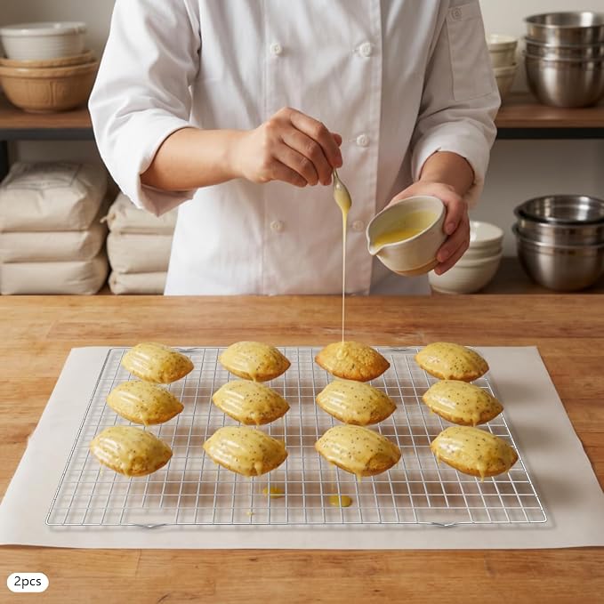 2 PCS Cooling Racks 10 * 15.94in Thick Wire Cookie Rack Baking Rack Silver | Stainless Steel Large Baking Rack Set Grid Wire Baking Rack Dishwasher Safe Bacon Bread Oven Wire Racks for Baking Grilling