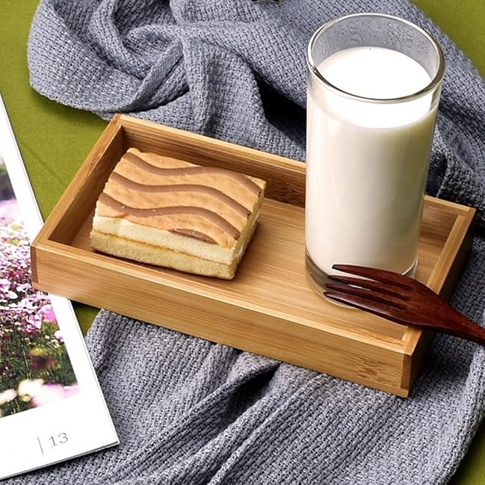 Rectangular Shape Bamboos Serving Tray Durable Fruit Tea Food Platter for Restaurant Home Use(S)