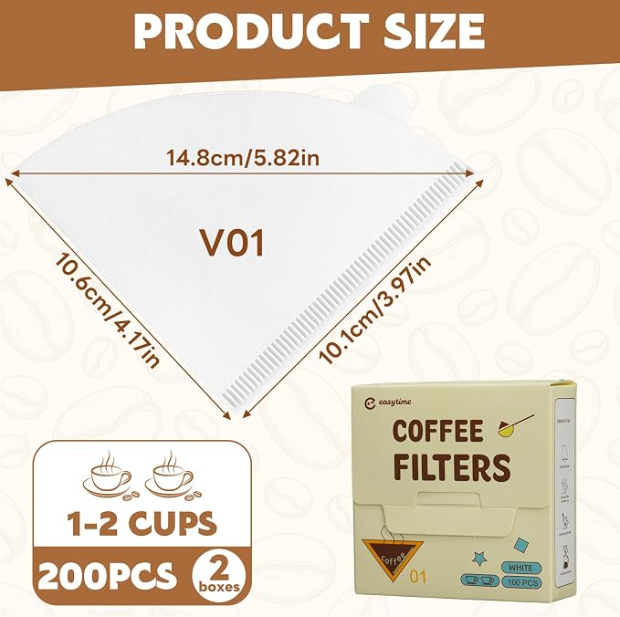 #1 Coffee Filters, 200 Count Cone Coffee Filters #1, Small White Paper Coffee Filter 1-2 cup for Pour Over and Drip Coffee Maker (2 Boxes, 200 Count Total)