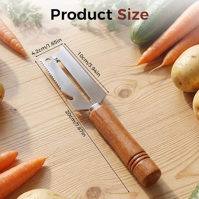 2-in-1 Vegetable Peeler with Wooden Handle – Stainless Steel Wide Blade for Potato, Carrot,Fruit, Multi-Purpose Kitchen Gadget with Built-in Bottle Opener, fit Home, Camping & Travel (3PCS)