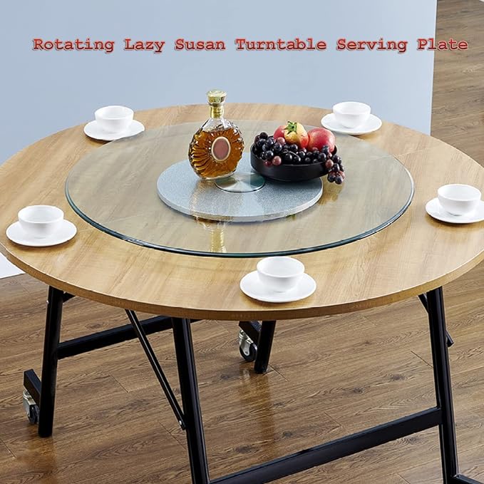 HORV Turntable Lazy Susan Round Tempered Glass Clear Serving Plate Rotating Stand Kitchen Dining Table Tray Tabletop Organizer Spices Storage Holder for Banquets Party Family Dinners Strong Bearing
