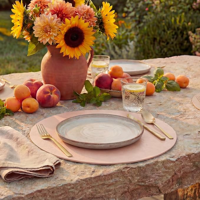 Artoid Mode Pink Faux Leather Placemats Set of 4, 15 Inch Waterproof Wipeable Heat Resistant Vinyl Place Mats, Reversible Table Mats for Spring Kitchen Dining Decor