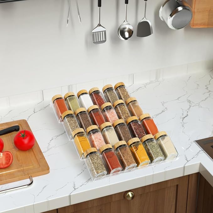 Suneerplay Spice Drawer Organizer 8 Tier, Acrylic Seasoning Organizer Rack, Clear Spice Rack Tray, Kitchen Seasoning Jars Drawers Insert (Jars Not Included/Expandable From 9" to 18")