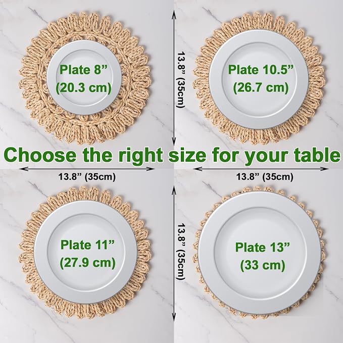 Laquedecraft 13.8" Set of 8 Round Corn Husk Placemats | Boho Woven Rattan Table Mats | Farmhouse Wicker Spring Plate Chargers Like Water Hyacinth, Seagrass for Wedding, Party, Christmas, Events