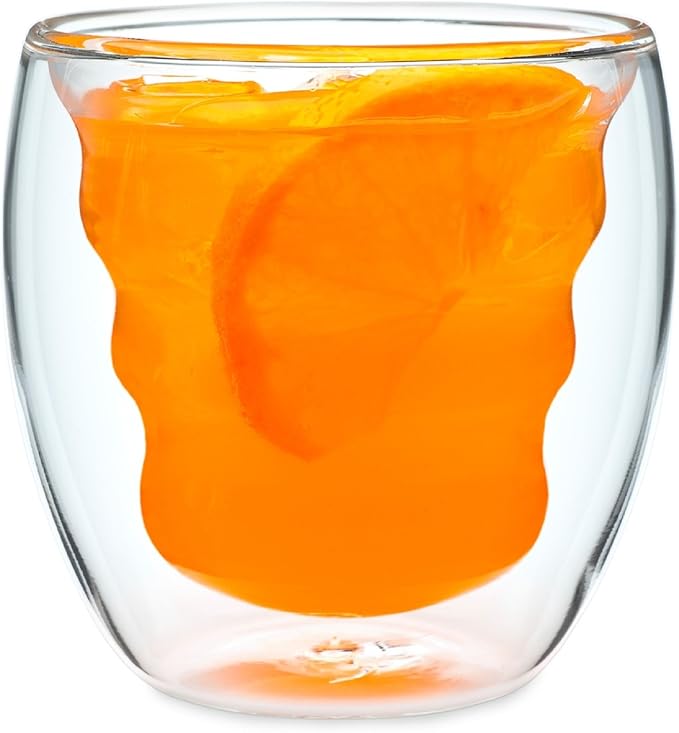 Curva Artisan Series Double Wall Beverage Glasses and Tumblers – Set of 4 Unique 8 oz Thermo Insulated Drinking Glasses