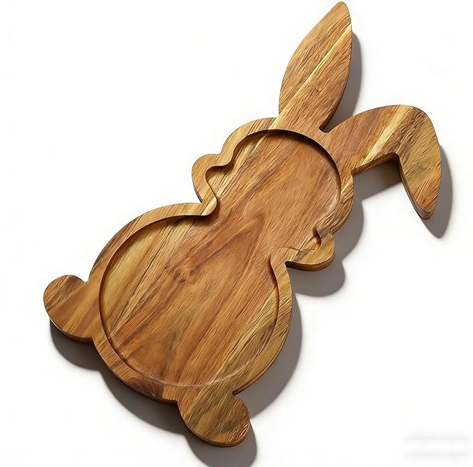 Easter Bunny Wooden Serving Tray(16.9“x9.8“), Wooden Charcuterie Board, Easter Gift Cheese Board, Suitable for Cheese and Food, Dimensions