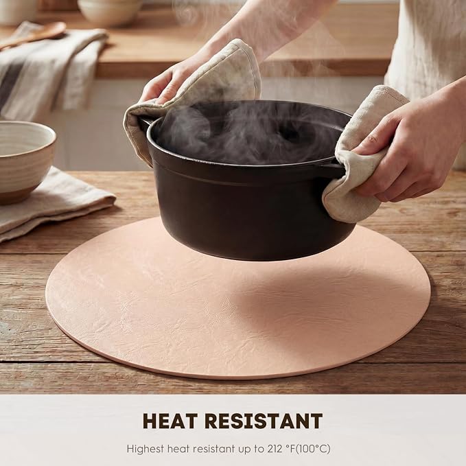 Artoid Mode Pink Faux Leather Placemats Set of 4, 15 Inch Waterproof Wipeable Heat Resistant Vinyl Place Mats, Reversible Table Mats for Spring Kitchen Dining Decor
