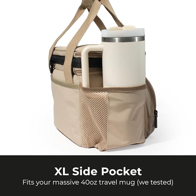 Dual Compartment Lunch Bag, 12L Insulated Leakproof Lunch Box, 13 Can Capacity (Oatmeal Beige)