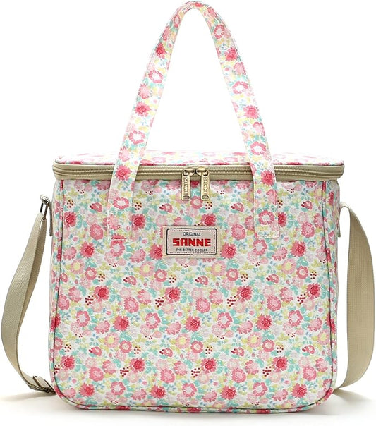 Insulated Cooler Tote Bag for Girls Adult Women, Waterproof Lunch Box Organizer for Office Work School Picnic Beach BBQ party-Pink Floral