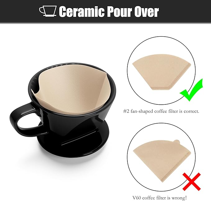 Coffee Pour Over, Ceramic Coffee Dripper with Single Hole, Black Ceramic Coffee Dripper, Slow Filter for Travel, Home, Camping, Office