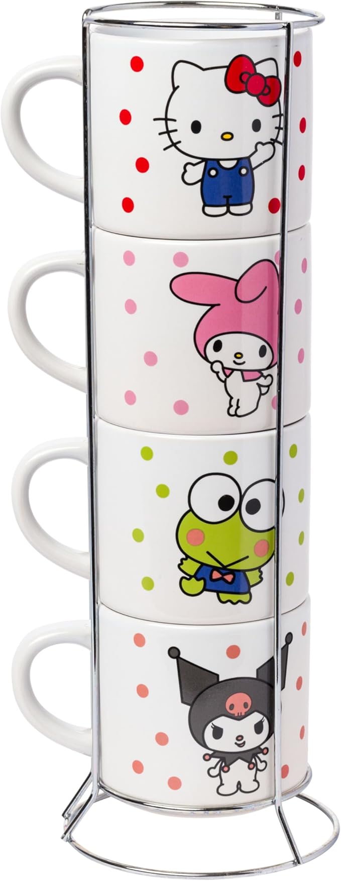 Silver Buffalo Sanrio Hello Kitty and Friends Featuring My Melody, Keroppi, and Kuromi 4 Pack Ceramic Mug Stack Set, 10 ounces