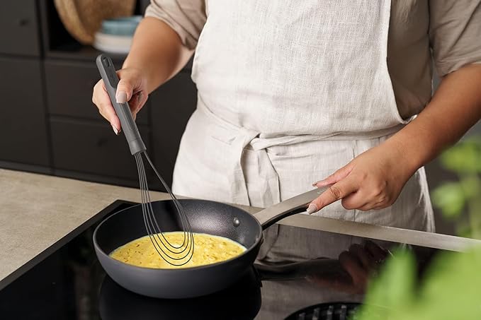 Zyliss Flat Whisk, Sustainable Wheatstraw/Nylon, Cooking Whisk forr Cooking and Serving with Heat Resistant Silicone Head, Beluga Grey, 11.9" x 2.8", Dishwasher Safe, 5 Year Guarantee
