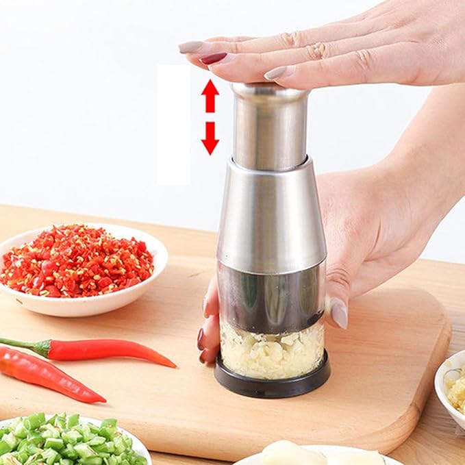 Manual Pressed Garlic Chopper, 6.3 X 2.4in Mini Dicer Food Chopper, 304 Stainless Steel Manual Garlic Press and Masher Hand-Pressed Kitchen Chopper for Mincing Garlic Press
