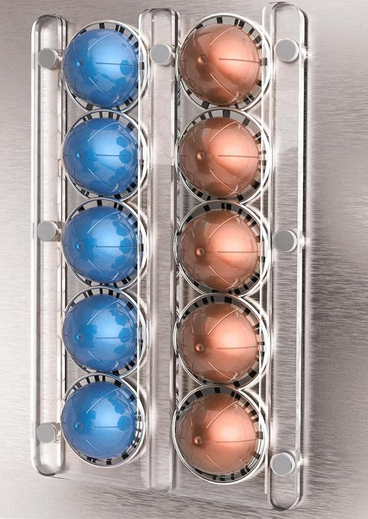GALVANOX Magnetic Fridge Mount for Nespresso Vertuo Pods Holder (10 Pod Capacity) Capsule Storage and Display (Clear Acrylic)