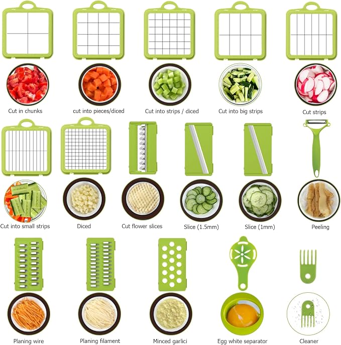 New 2022 Vegetable Dicer Onion Chopper, 22 in 1 Food, Fruits Cutter with 14 Stainless Steel Blades, Adjustable Slicer with Drain Rack Storage Container, Kitchen Gadget