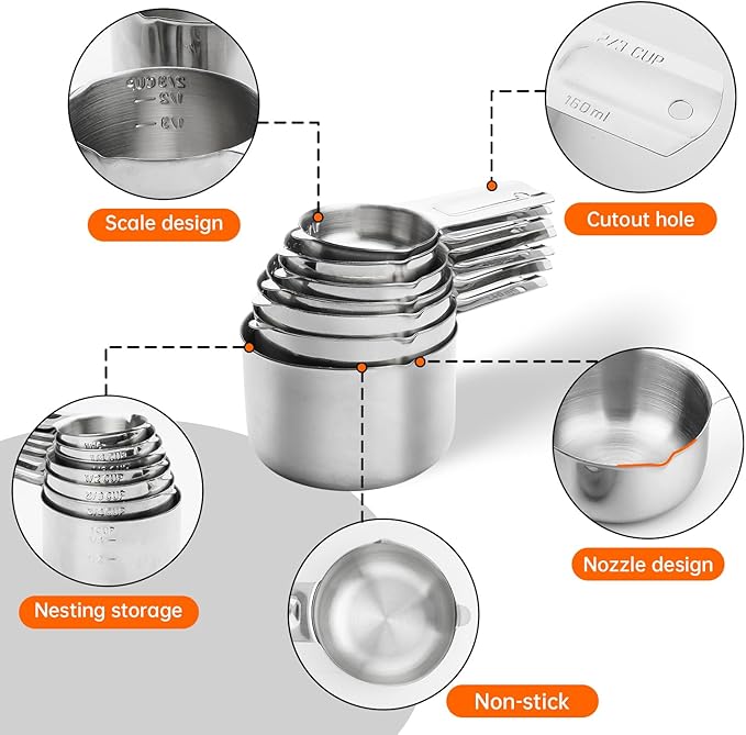 Measuring Cups Set,7 Pieces Stainless Steel Stackable Nesting Heavy Duty Measuring Cups,Perfect for Dry and Liquid Ingredients for Baking & Cooking