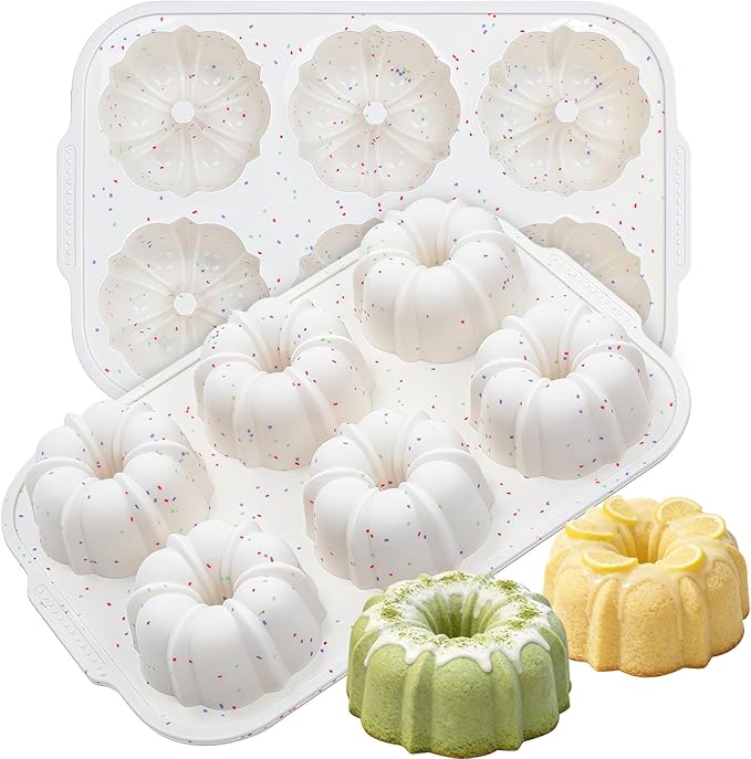 Jumbo Fluted Tube Pan with Metal Reinforced Frame, Silicone Nonstick Cake Molds 2Pcs for Chocoflan, Donuts, Cornbread, Brownies, BPA Free
