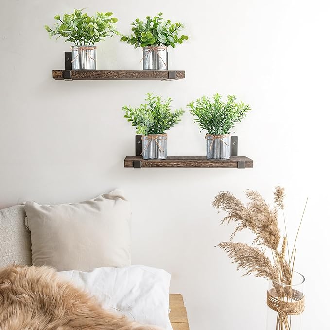 Mkono 4 Packs Small Fake Plants in Farmhouse Galvanized Pots Table Centerpiece Mini Potted Artificial Plants Faux Eucalyptus for Shelf Office Rustic Home Decor (Gray, Small-7.5" H)