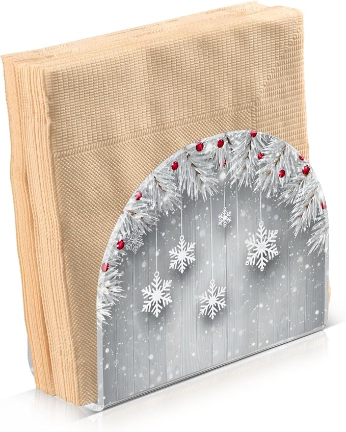 Silver Christmas Tree Snowflake Napkin Holder for Tables Paper Cocktail Napkin Holders for Kitchen and Dinning, Acrylic Dinner Napkin Dispenser for Restaurant Home Decor Bar Accessories 2 Pack