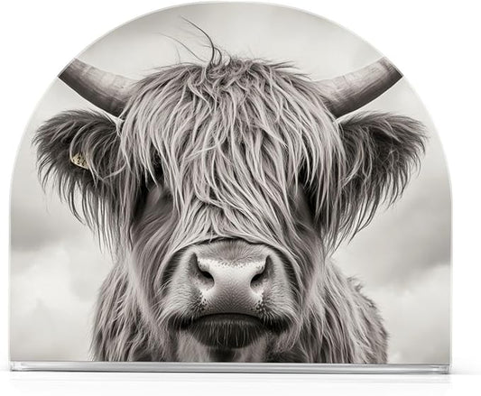 Fustylead Highland Cow Napkin Holder for Table Acrylic Vertical Napkin Holders for Paper Napkins Decor Napkin Dispenser for Home Party Dining Cocktail Kitchen Accessories