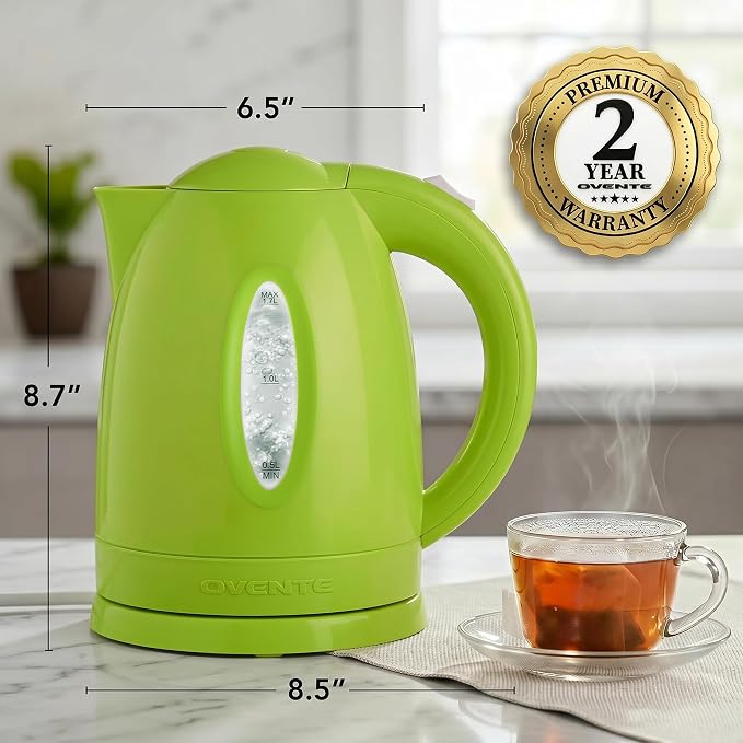 OVENTE Electric Kettle, 1.7L Fast Boiling Water Heater for Coffee or Tea, BPA Free with Water Level Gauge, Auto Shut-Off, Boil-Dry Protection, Indicator Light and Removable Filter, Green KP72G