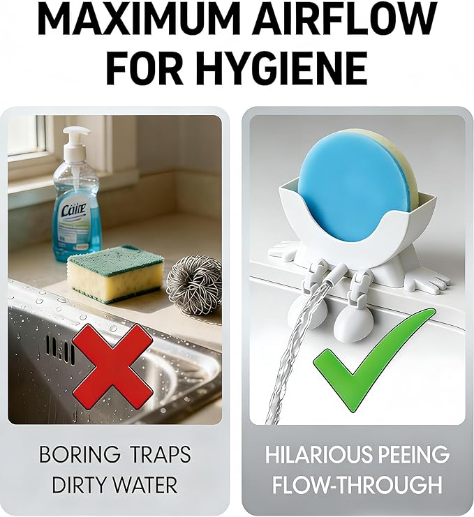 Kitchen Sink Sponge Holder, Cute Peeing Sink Caddy Rack with Drainage, Funny Scrub Sponge Holder & Soap Organizer, 3D Printing Kitchen Sink Countertop Sponge Holders, Keeps Your Sponge Dry