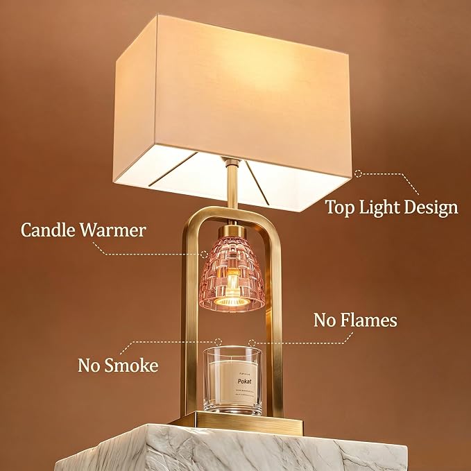 PoKat 21.5'' Pink Candle Warmer Lamp with Timer Dimmer, Modern Wax Light Warming Table Lamp for Jar Candles, Candle Melter Lamp for Living Room, Bedside Lamp for Bedroom Home Decor Gift, Bulb Included