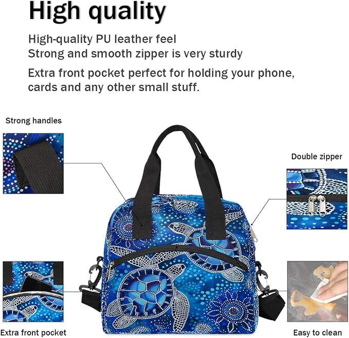 Pardick Galaxy Blue Turtle Insulated Lunch Bag for Women Girl Reusable Lunch Tote Box With Shoulder Strap Lightweight Thermal Cooler Meal Prep Bag for Work School Office Picnic